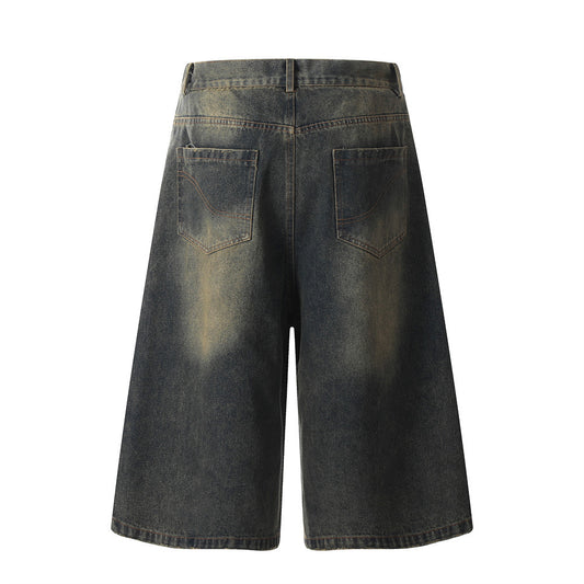 Men's Retro Distressed Denim Three-Quarter Pants