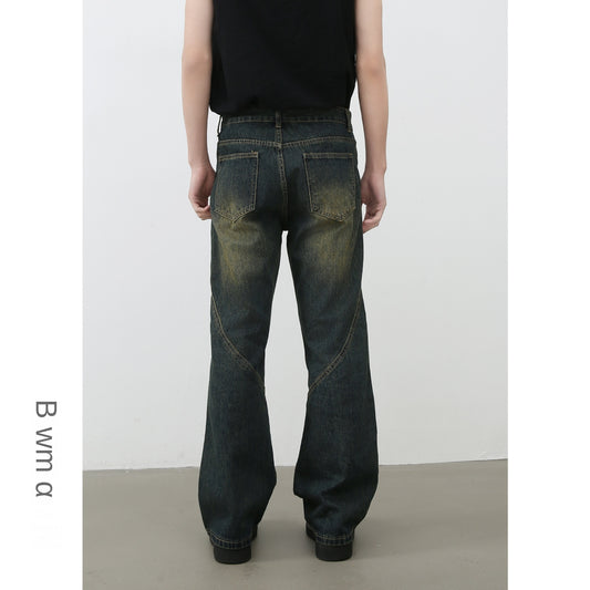 Denim | American Retro Vibe Water Washed Faded Slim Flared Jeans for Men