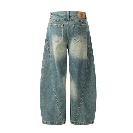 Men's Distressed Wide-Leg Denim Scissor Pants