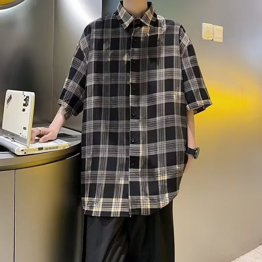Summer Checkered Short-Sleeved Shirt for Men