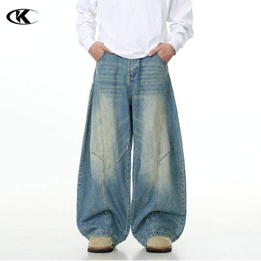 Deconstructed Retro Slim Fit Wide Leg Casual Long Pants