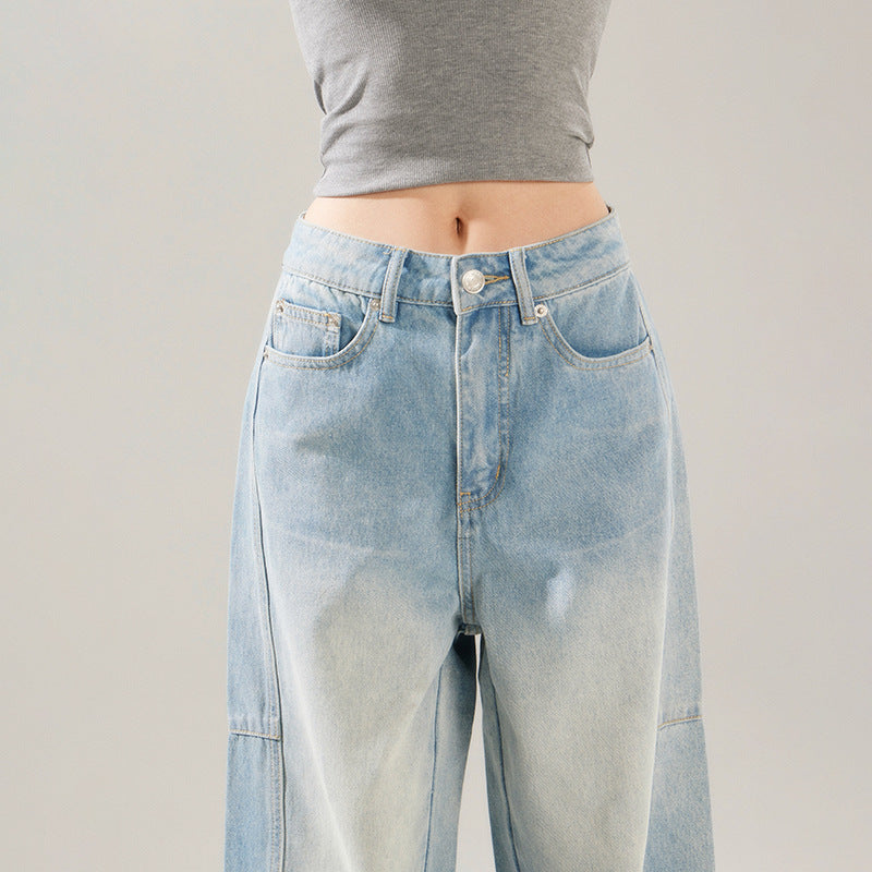 Distressed Light Blue Skinny Jeans with High Street Patchwork Design