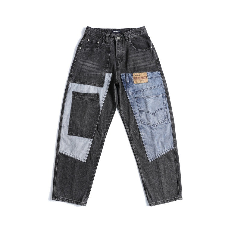Men's Wide Leg Patch Jeans in Premium Japanese Denim