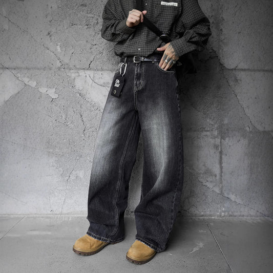 Vintage Washed Gradient Denim Pants for Men - Couple's Loose Fit