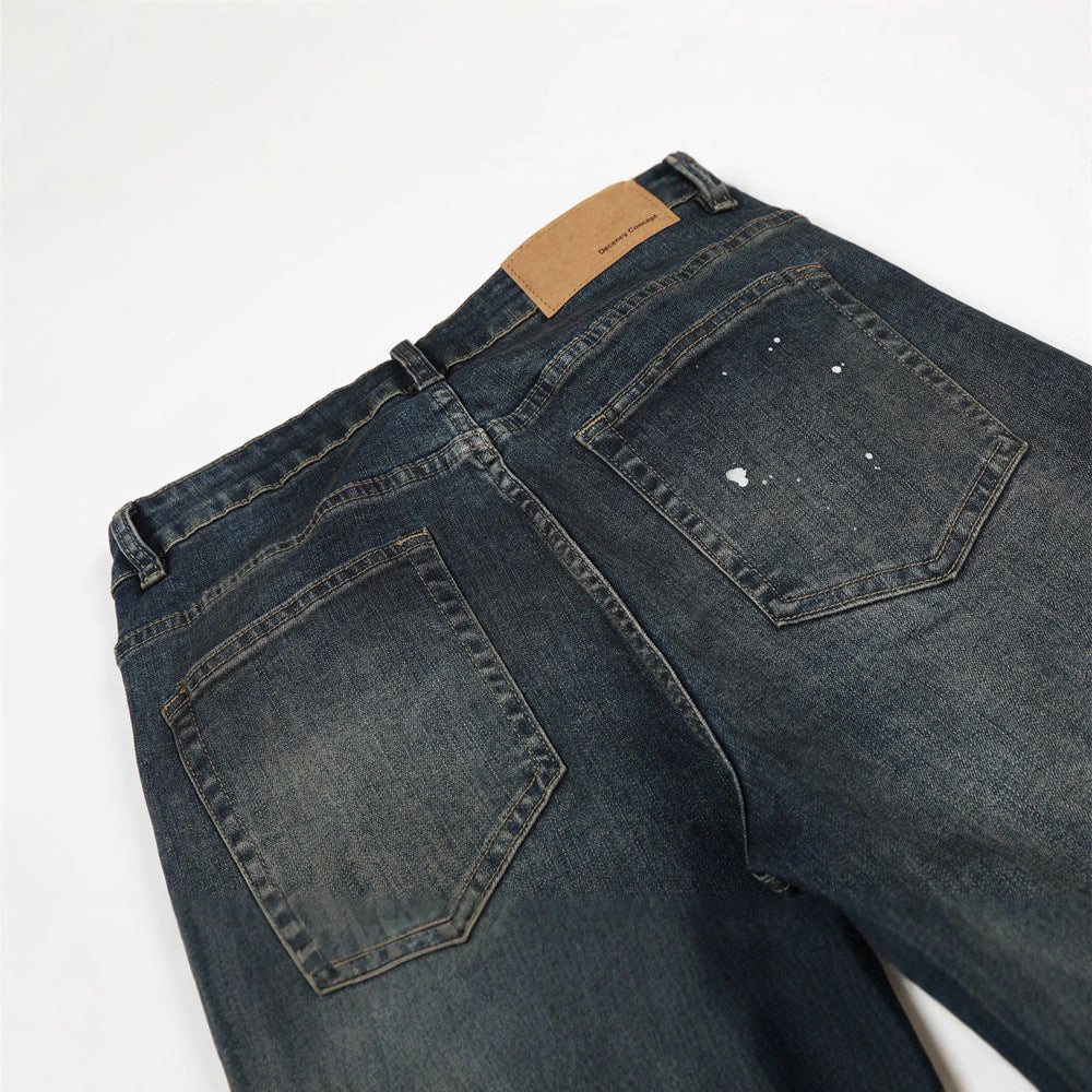Men's Jeans with Cat Whisker Distressing, Splatter Paint