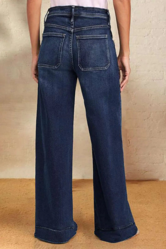 Japanese Denim Wide Leg Jeans with Drawstring
