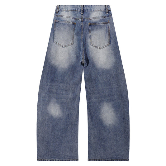 Men's Distressed Loose Straight Leg Trousers - High Waist Wide Leg Denim Pants