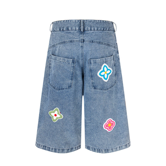Petal Patch Fabric Denim Shorts