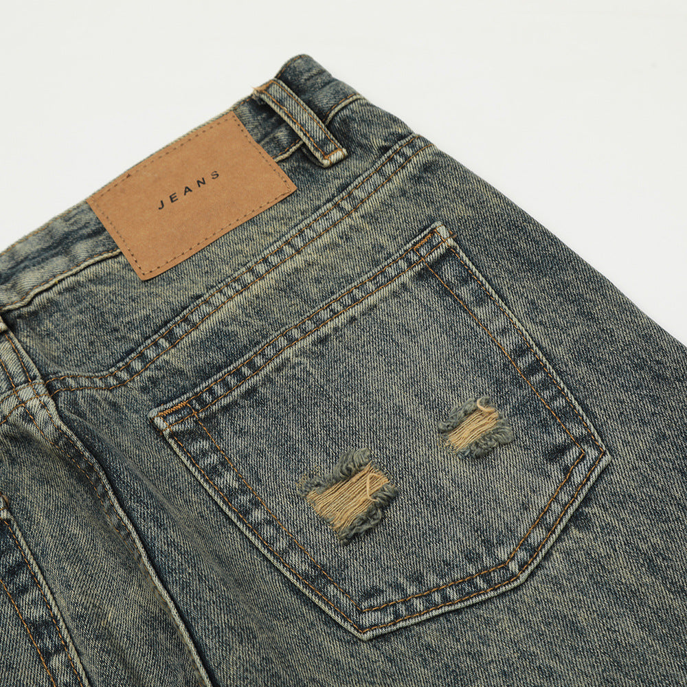 Men's Vintage Distressed Loose-Fit Denim Pants