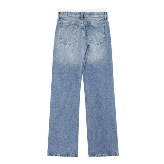 Women's Retro Fashion Casual Straight Leg Jeans with Waist Splicing
