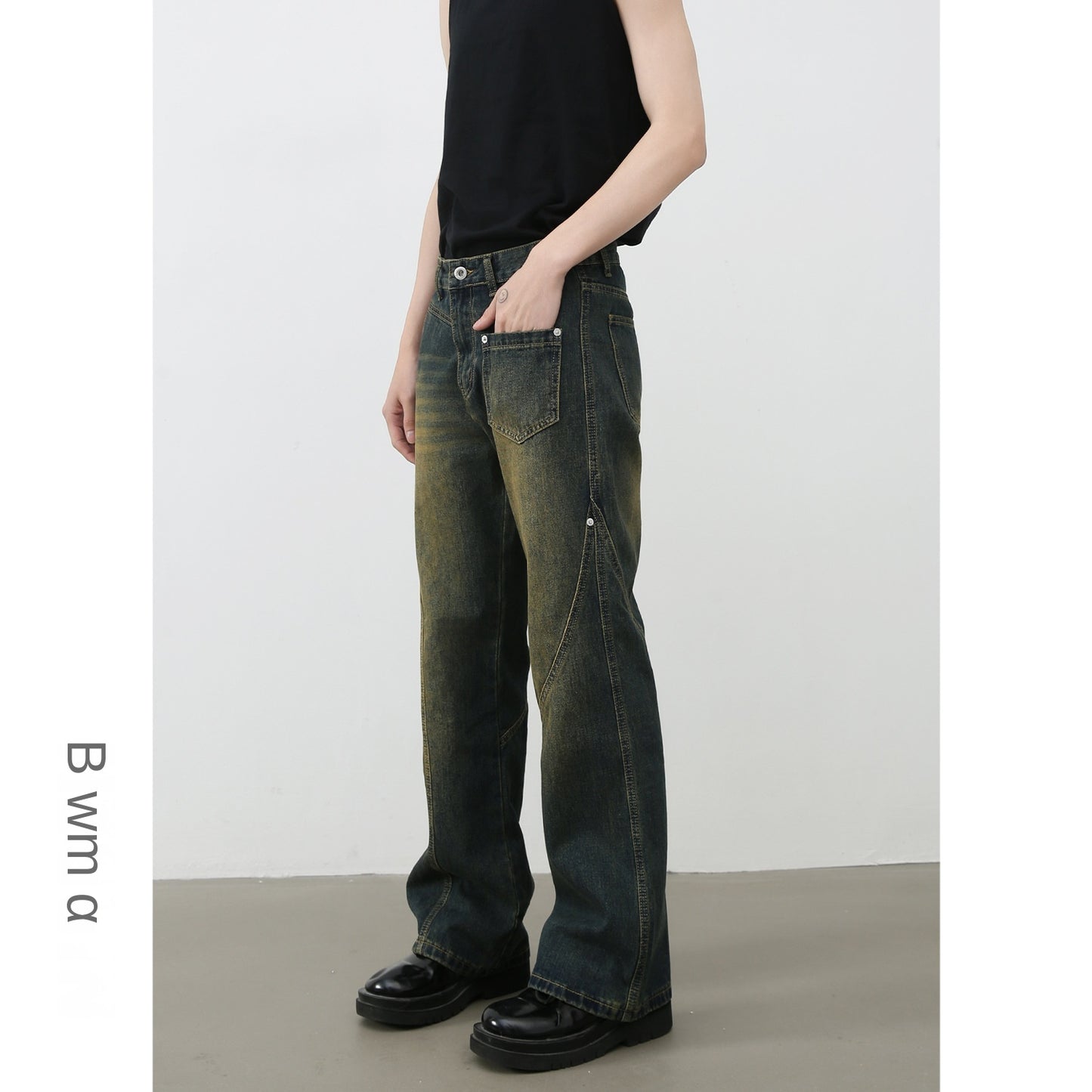 Denim | American Retro Vibe Water Washed Faded Slim Flared Jeans for Men