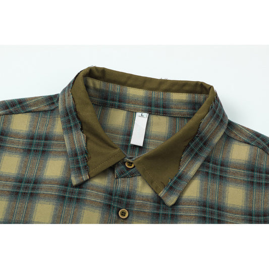 Splicing Plaid Long Sleeved Loose Shirt