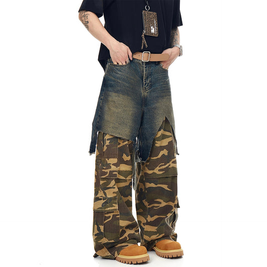Vintage Camouflage Denim Casual Pants for Men