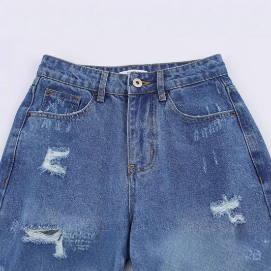 Versatile Hole Decoration Wide Leg Jeans for Women