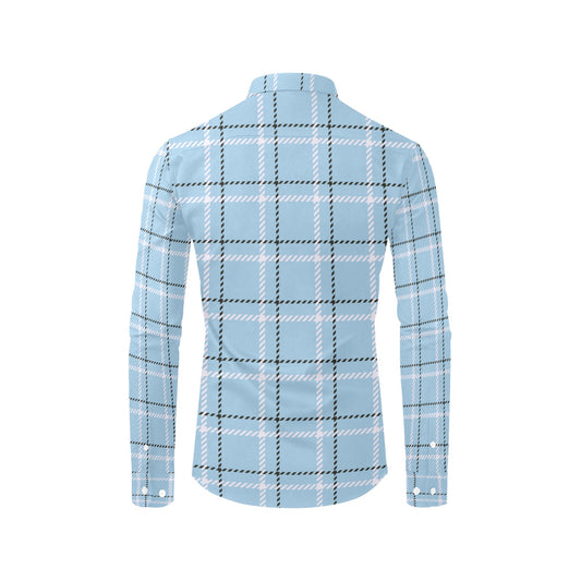 Light Blue Plaid Men's All Over Print Long Sleeve Shirt