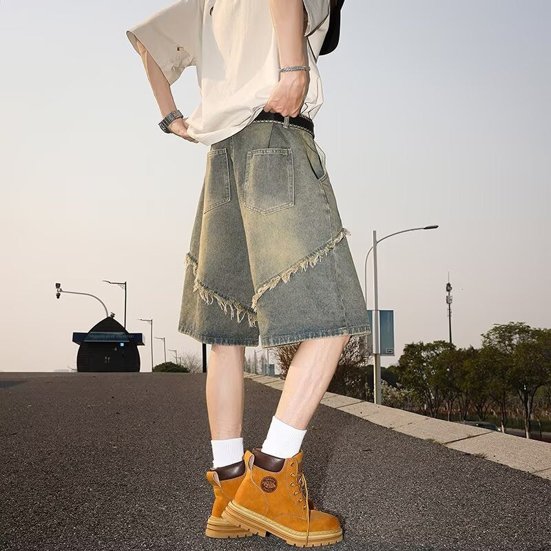 Handcrafted Fringed Edge Denim Shorts