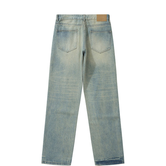 Blue Straight Jeans Men's Loose Casual Trousers - Versatile Men's Wide-Leg Pants