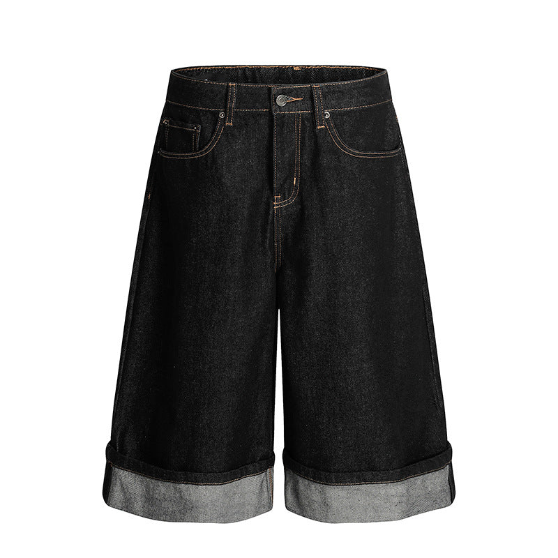 Premium Seven Inch Loose Straight Leg Wide Leg Denim Shorts