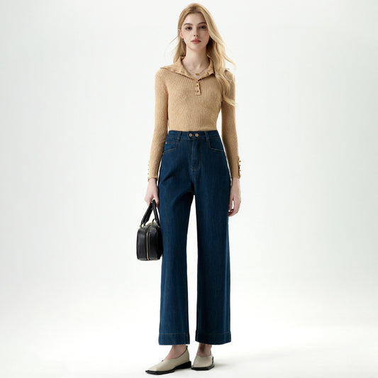 Women's Vintage Wide-Leg High-Waisted Jeans - Denim Blue
