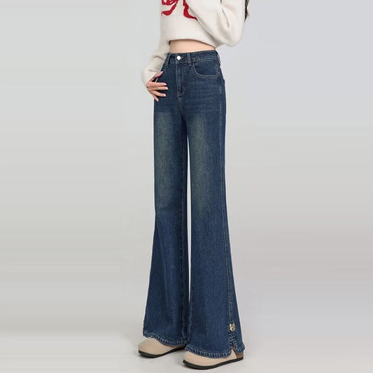 High Street Slit Flared Jeans for Women - High Waist Slim Style Denim Pants