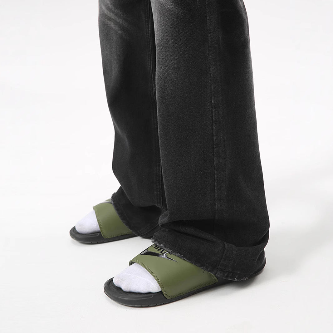 Retro Washed Black Slight Flare Denim Pants for Men - High Street Slim Fit