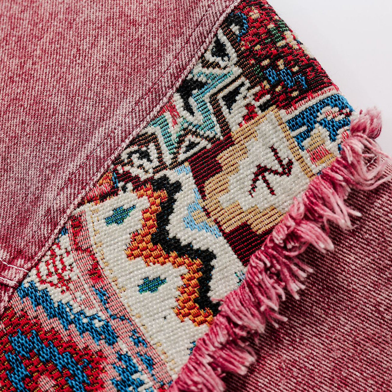 Ethnic Spliced Washed Denim Jacket