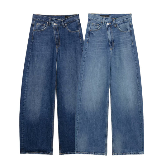 Versatile High Waist Slimming Denim Wide Leg Pants for Women