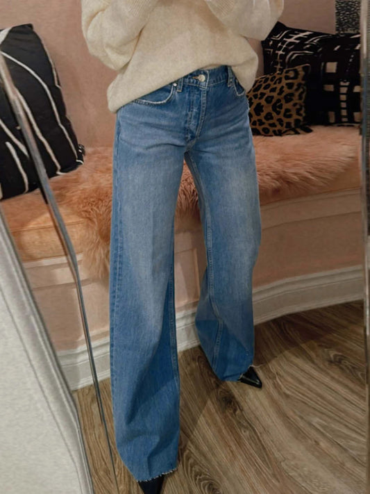 Cotton Designer Vintage Denim Long Trousers for Women - Streetwear Style