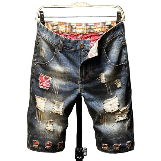 Men's Vintage Distressed Slim Fit Denim Shorts