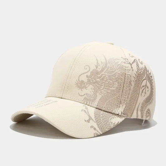Chinese Dragon Print Duck Brim Cap