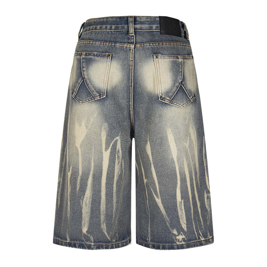 Retro Washed Distressed Denim Shorts - Unisex Loose Fit