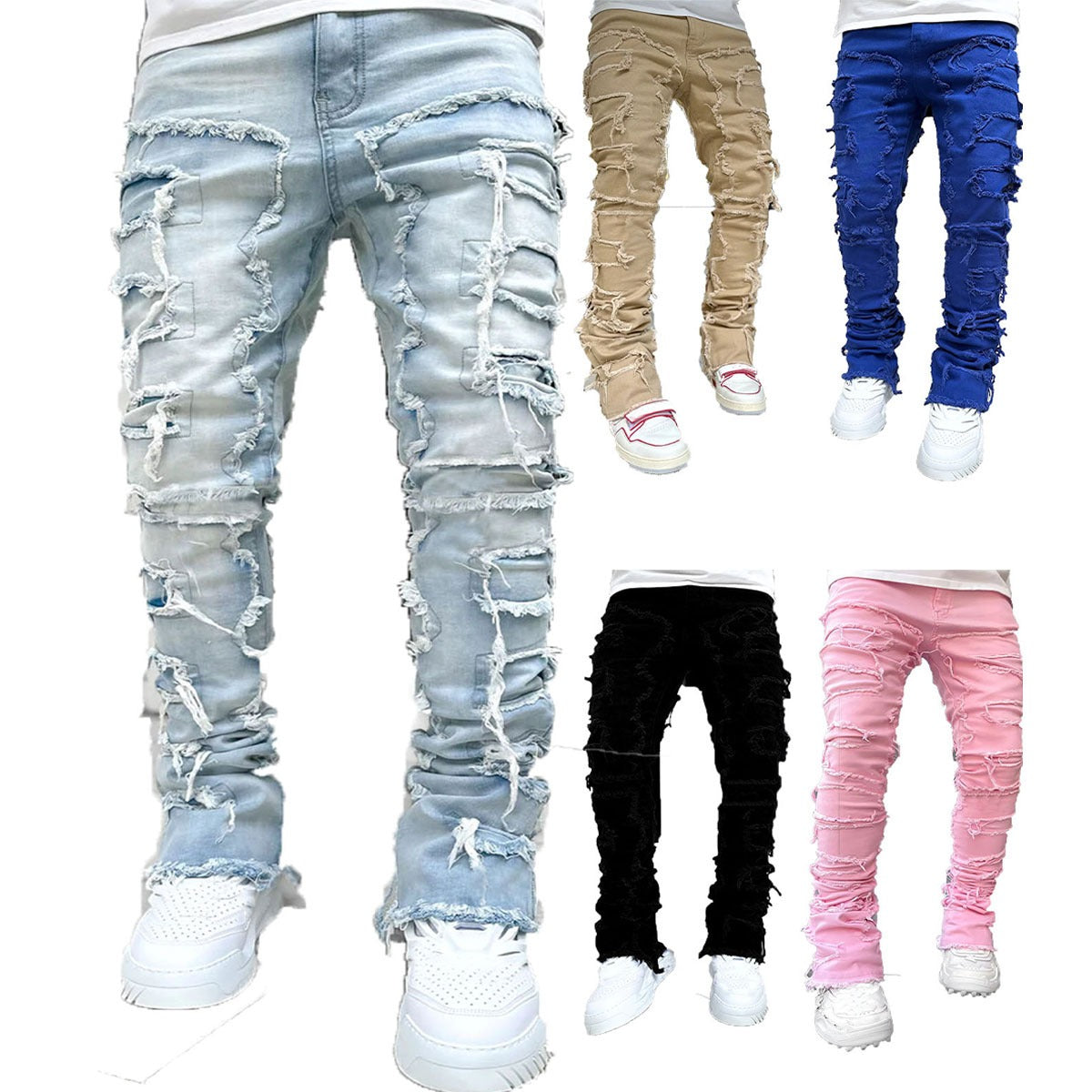 Men's Straight Leg Denim Pants with Elastic Patch Fabric