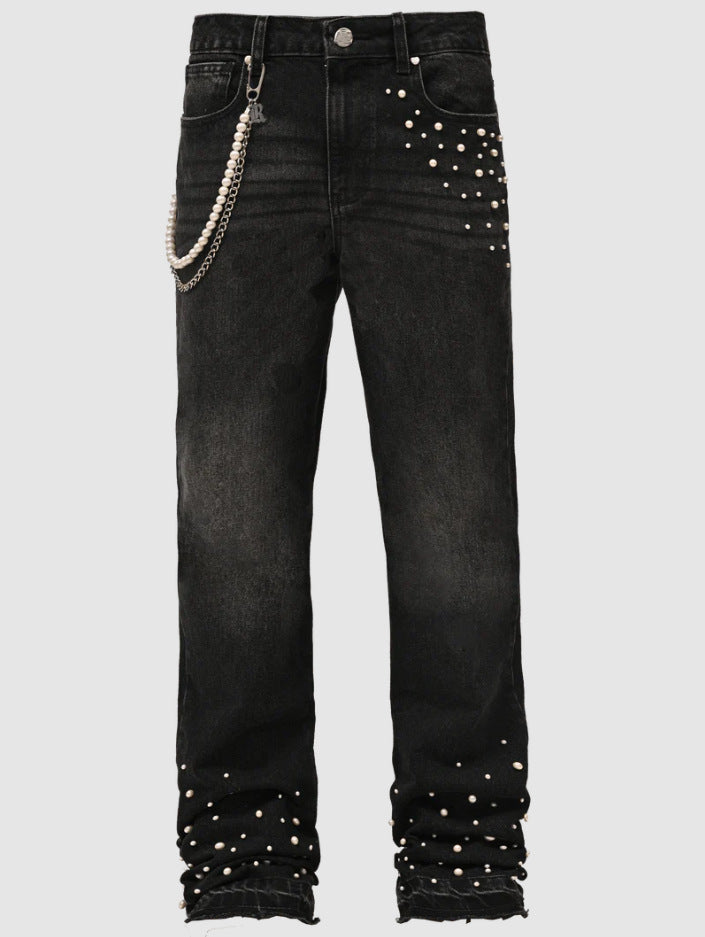 Cross-border Men's Elastic Stacked Denim Straight Pants - Street Fashion