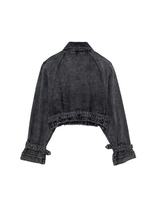 Women's Cropped Denim Jacket with Belt