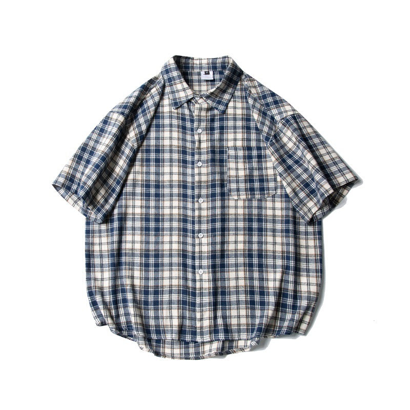Loose Plaid Casual Shirt with Patch Pocket Design for Men