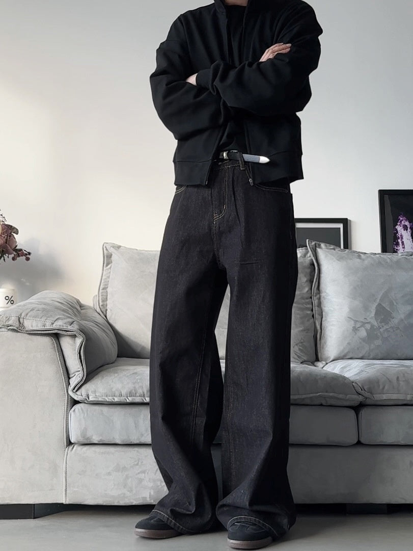Loose Men's Denim Casual Pants with Relaxed Fit and Floor-Dragging Effect