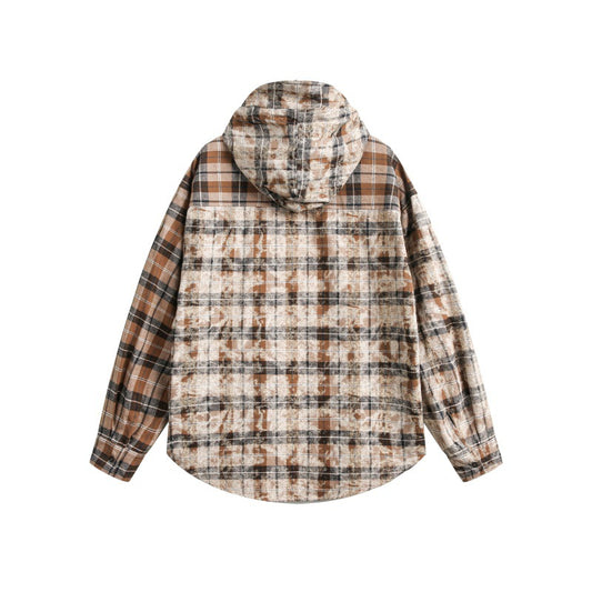 Checkered Contrasting Hooded Shirt for Men and Women