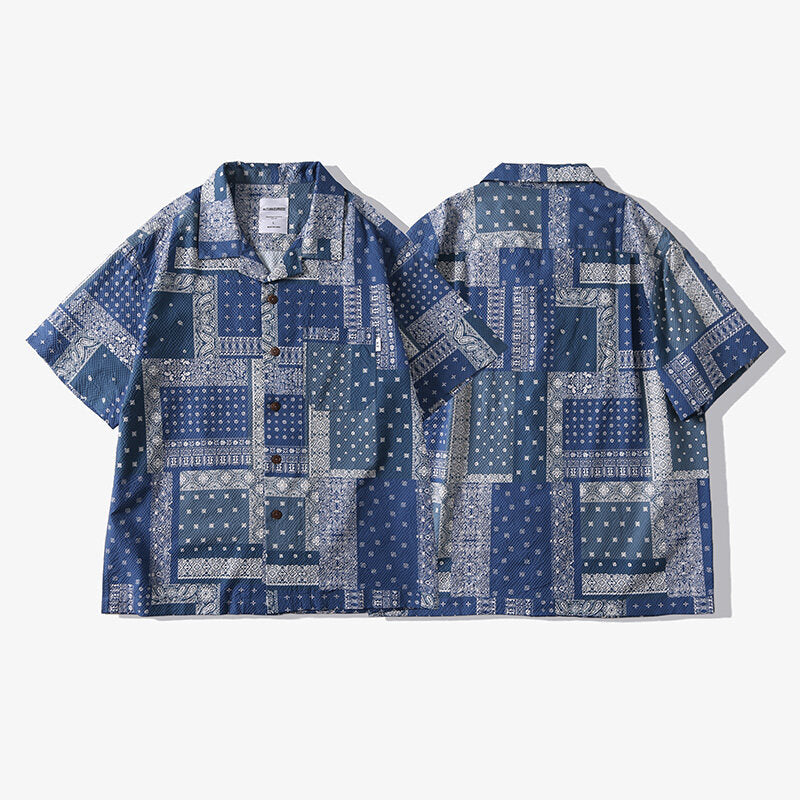 Retro Bandana Print Indian Ethnic Style Cuban Collar Shirt for Men