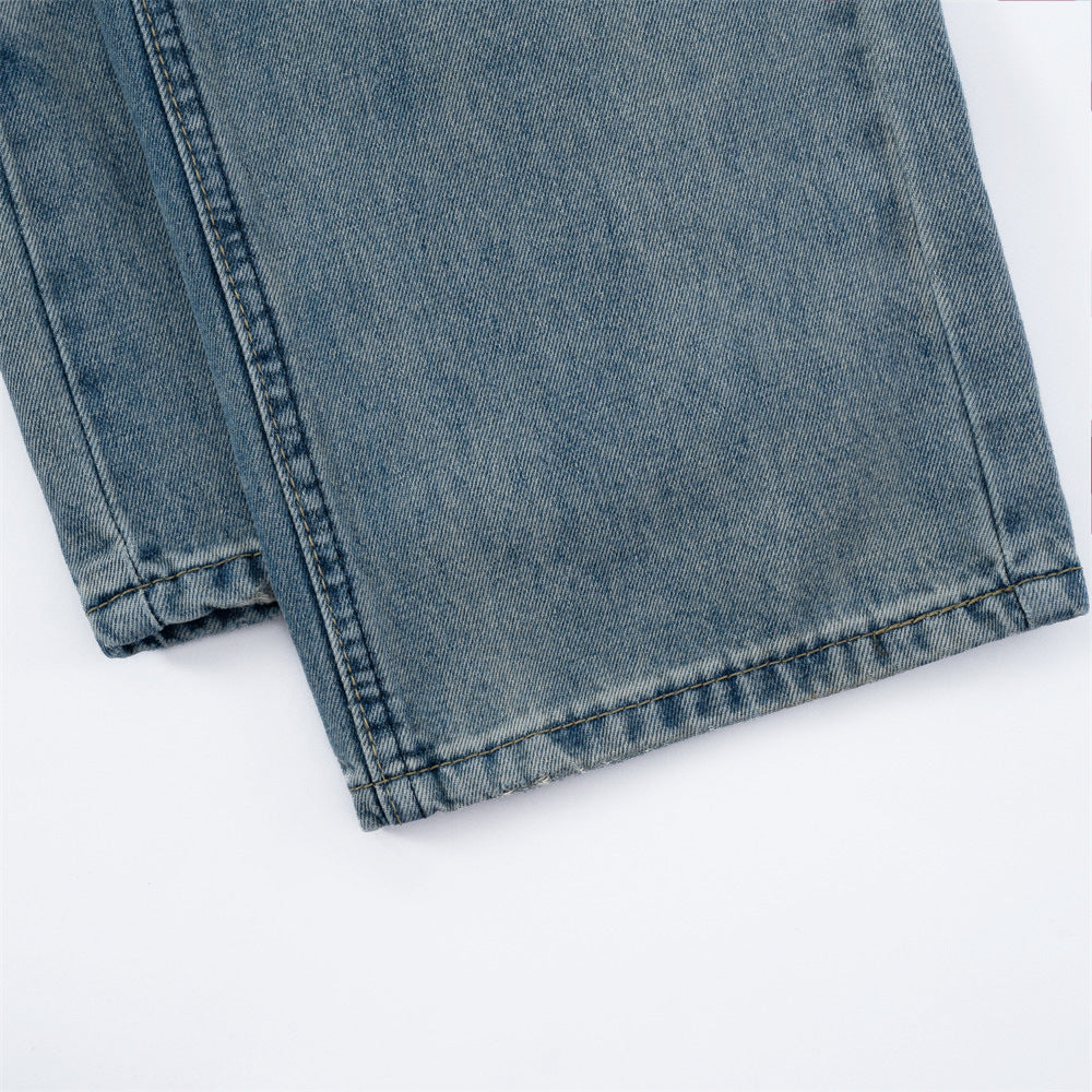 Men's Faded Denim Long Pants - Retro
