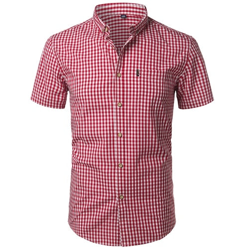 Plaid Shirt - Short Sleeve Cotton Dress Shirts - Button Down