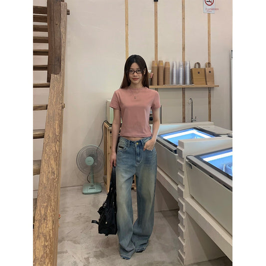 Distressed Wide Leg Denim Pants for Women