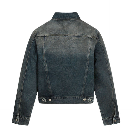 Vintage High-End Washed Blue Distressed Unisex Denim Jacket