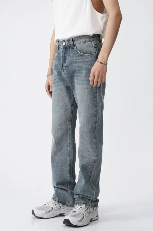 Mid Rise Men's Jeans with Pockets - Blue-Grey