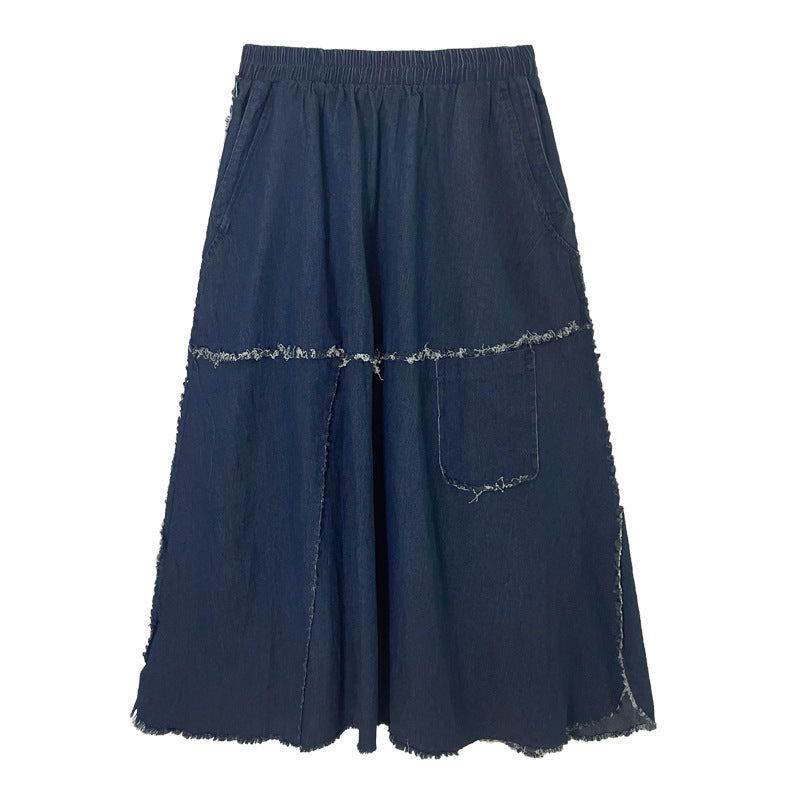 High Elastic Waist Blue Denim Vintage Skirt for Women