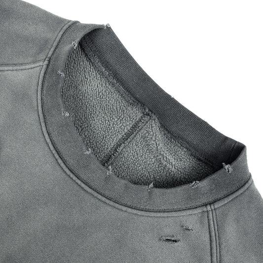 Distressed Ripped Fleece Lined Crewneck Sweatshirt