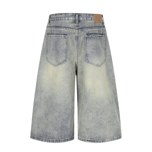 Mens Ripped Cropped Denim Pants — Vintage Blue Loose Fit Street Style
