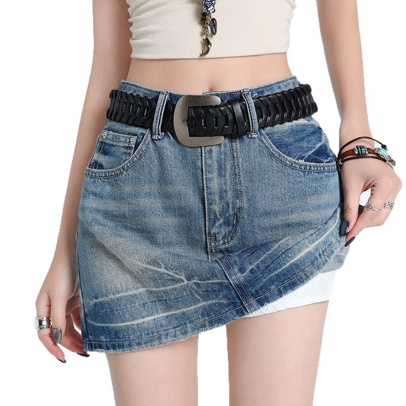 High Waist Slim Fit Casual Retro Denim Skirt for Women