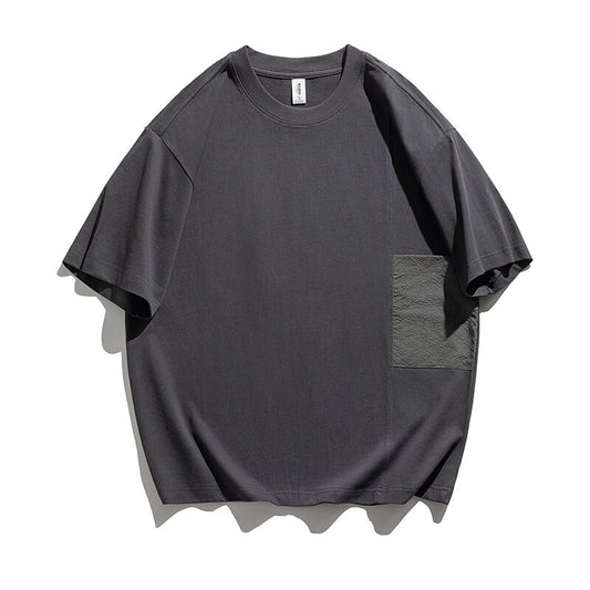 Color Blocked Round Neck Five Quarter Short Sleeved T-Shirt