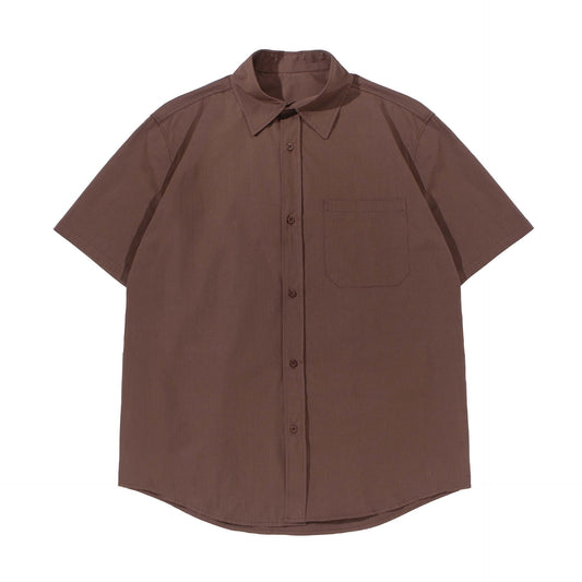Patch Washed Loose Silhouette Short Sleeved Shirt