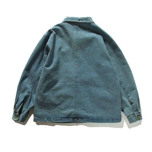 Loose Denim Jacket with Colorful Buttons